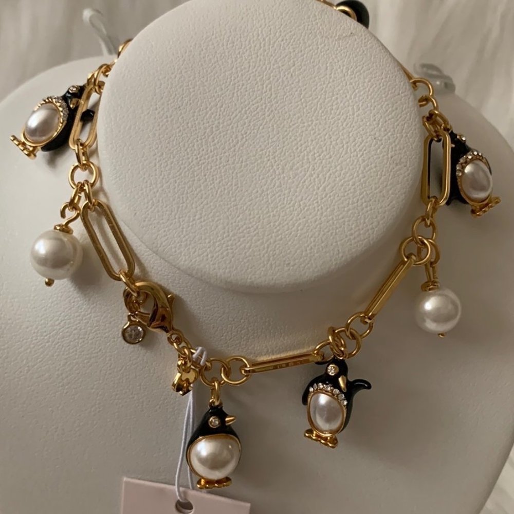 KATE SPADE Arctic Friends Penguin Pearl Charm Bracelet